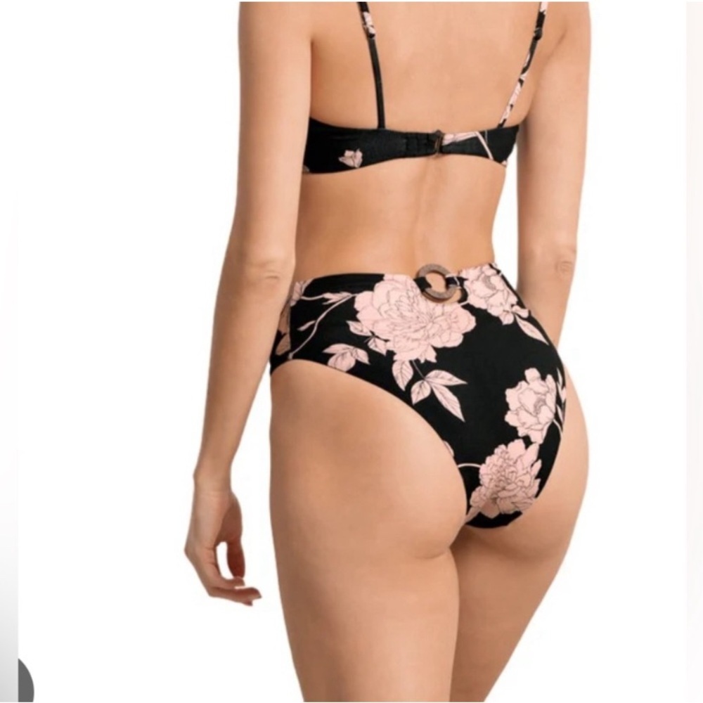 Maaji Black Pink Floral High-Waisted Bikini Bottom reversible